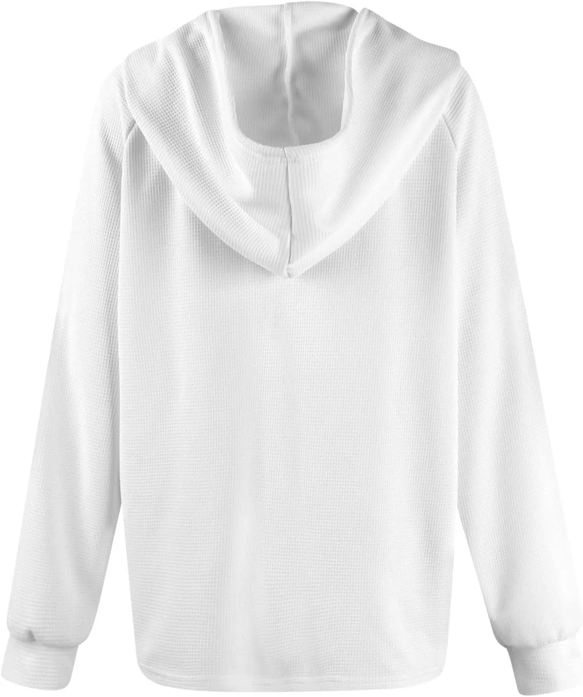 Hoodies for Women Waffle Knit Long Sleeve Drawstring Button V Neck Sweatshirt Comfy Lightweight Hooded Tops