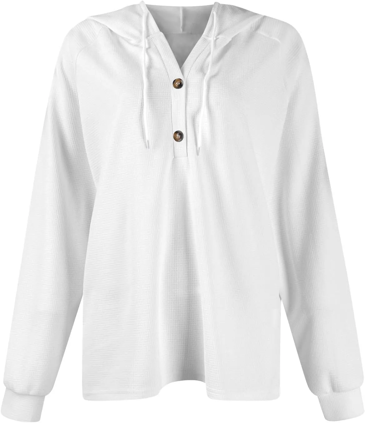 Hoodies for Women Waffle Knit Long Sleeve Drawstring Button V Neck Sweatshirt Comfy Lightweight Hooded Tops