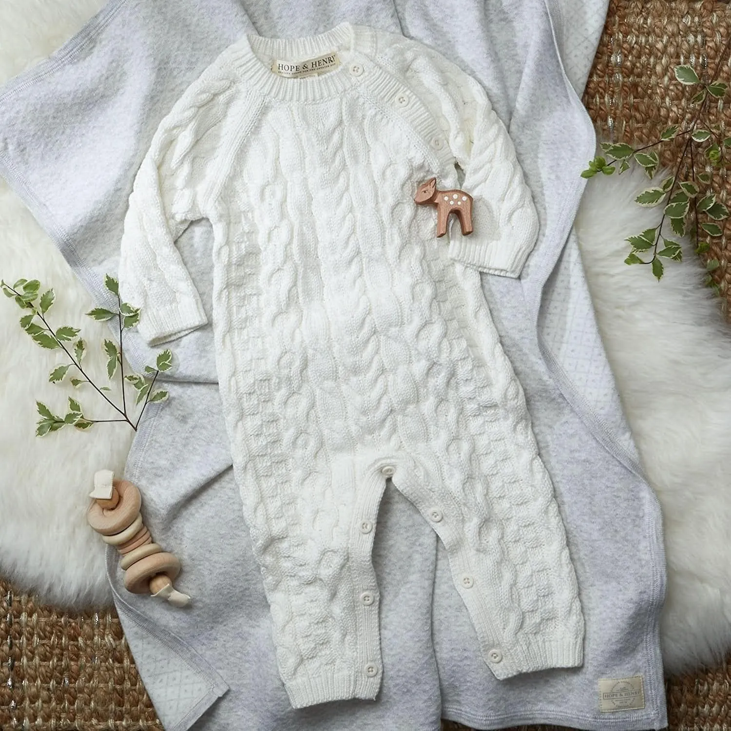 Hope & Henry Layette Baby Cable Knit Sweater Romper