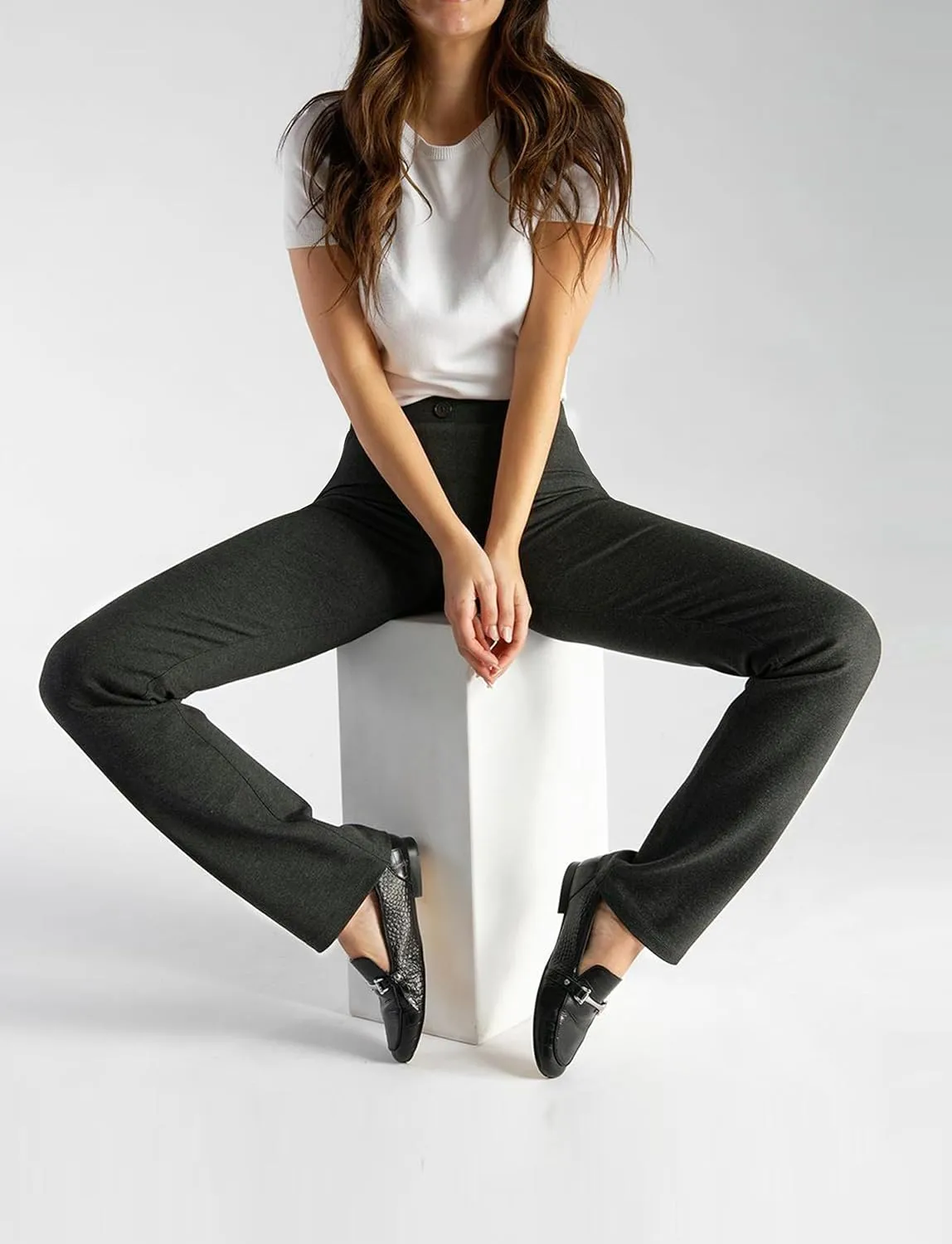 Houmous S-XXL 29''31''33''35'' Inseam Women's Bootcut Dress Pants with Pocket Stretch Work Lounge Pant Office Casual Pants