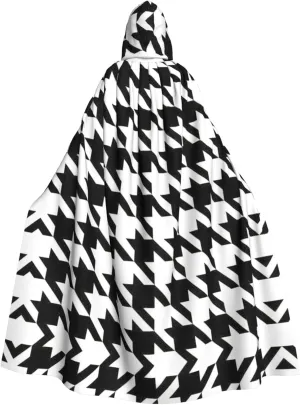 Houndstooth Black Print Hooded Cloak Wizard Cape Halloween Witch Costume For Men Women Cosplay Party Capes