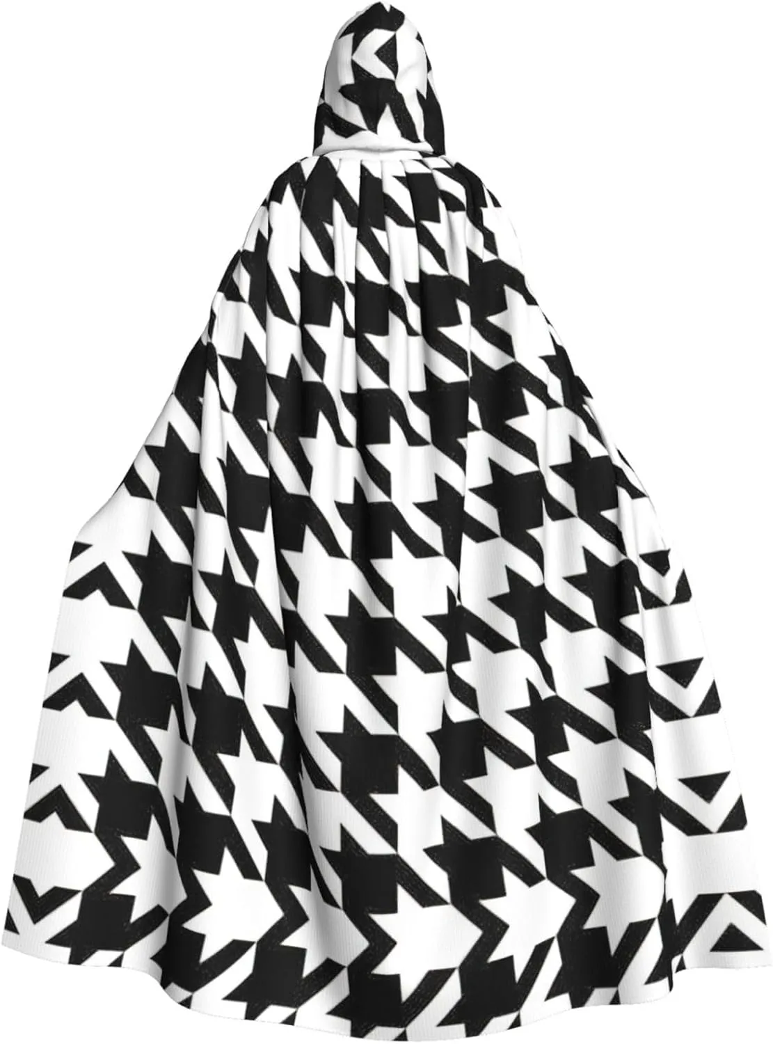 Houndstooth Black Print Hooded Cloak Wizard Cape Halloween Witch Costume For Men Women Cosplay Party Capes