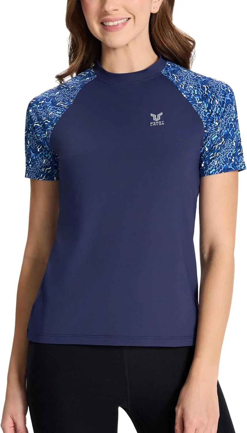 HUGE SPORTS Women's UPF 50  UV Protection Sun Shirts Short Sleeve Quick Dry Rash Guard Swim Gym Workout Tops