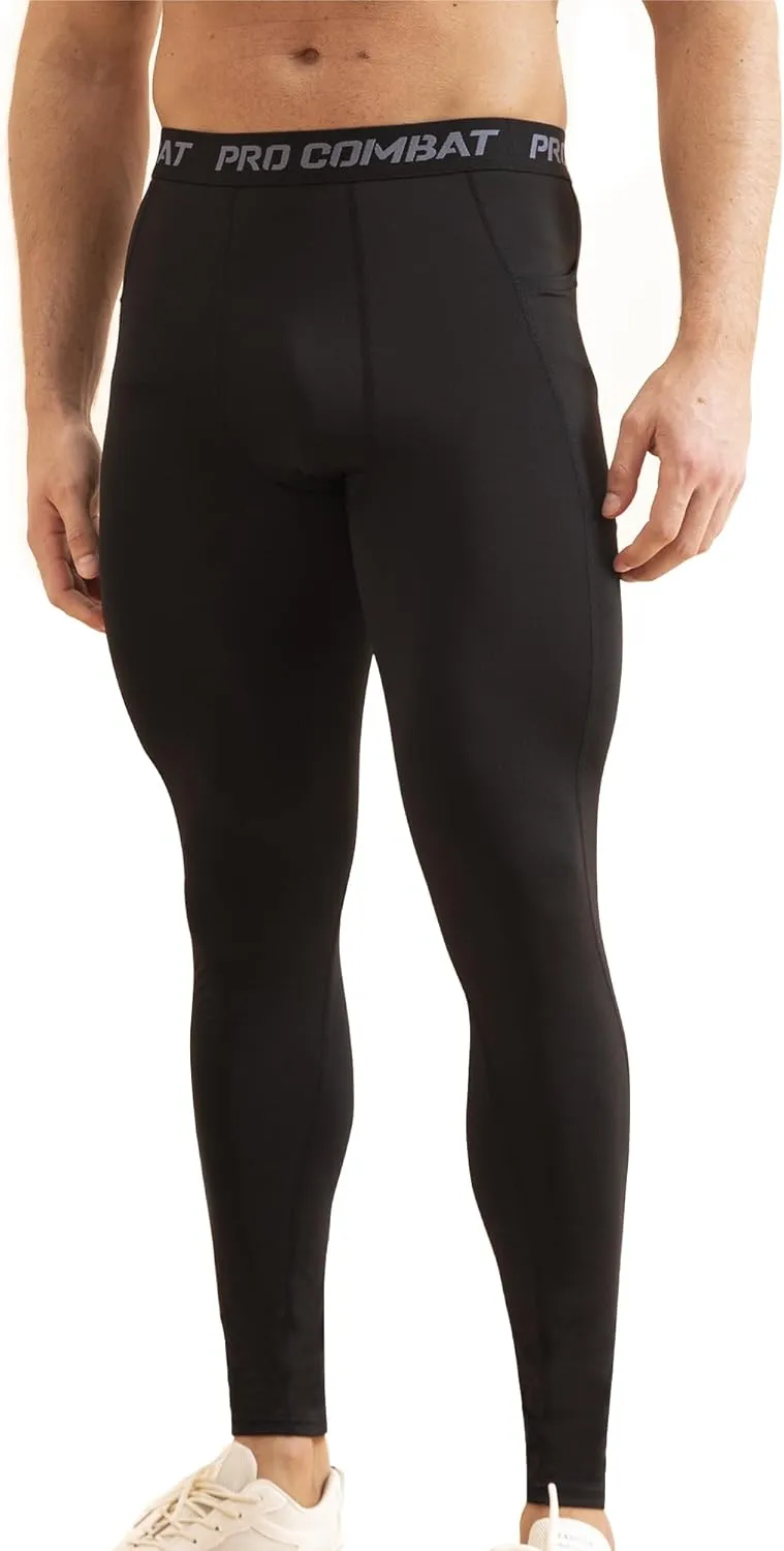 HYCOPROT Men's Compression Pants with Pockets, Athletic Leggings Baselayer Workout Tights for Running Yoga Gym Basketball