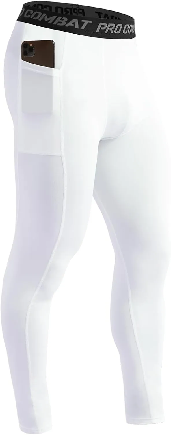 HYCOPROT Men's Compression Pants with Pockets, Athletic Leggings Baselayer Workout Tights for Running Yoga Gym Basketball