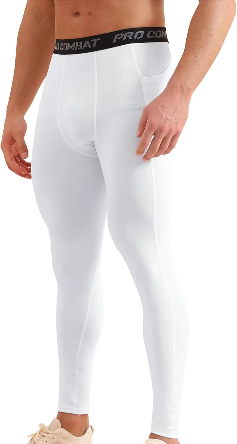HYCOPROT Men's Compression Pants with Pockets, Athletic Leggings Baselayer Workout Tights for Running Yoga Gym Basketball