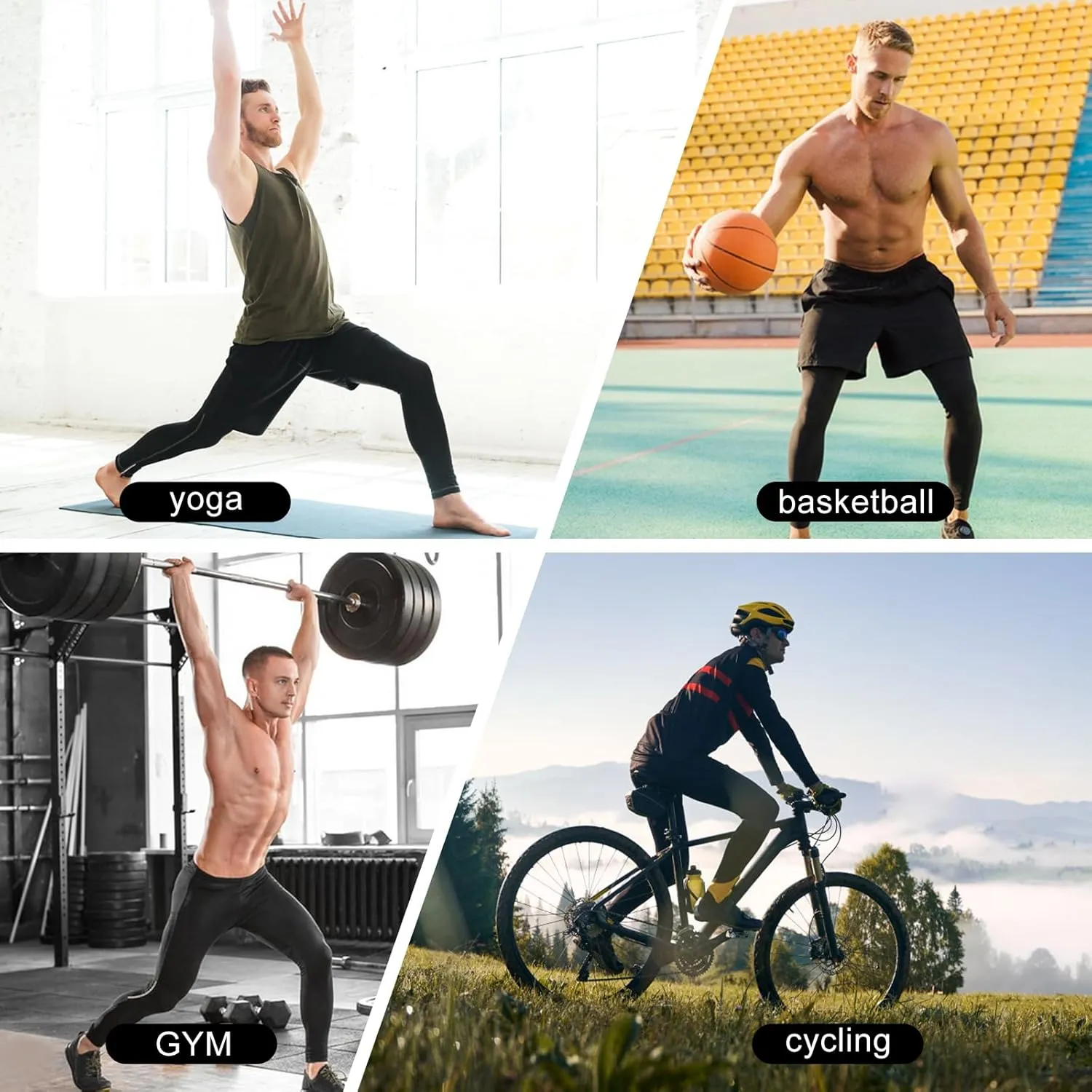 HYCOPROT Men's Compression Pants with Pockets, Athletic Leggings Baselayer Workout Tights for Running Yoga Gym Basketball