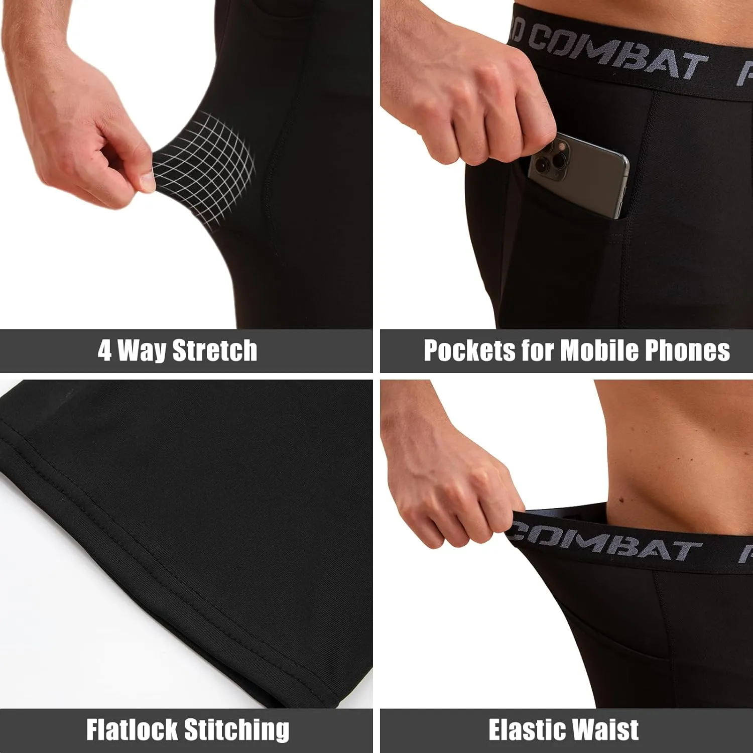 HYCOPROT Men's Compression Pants with Pockets, Athletic Leggings Baselayer Workout Tights for Running Yoga Gym Basketball