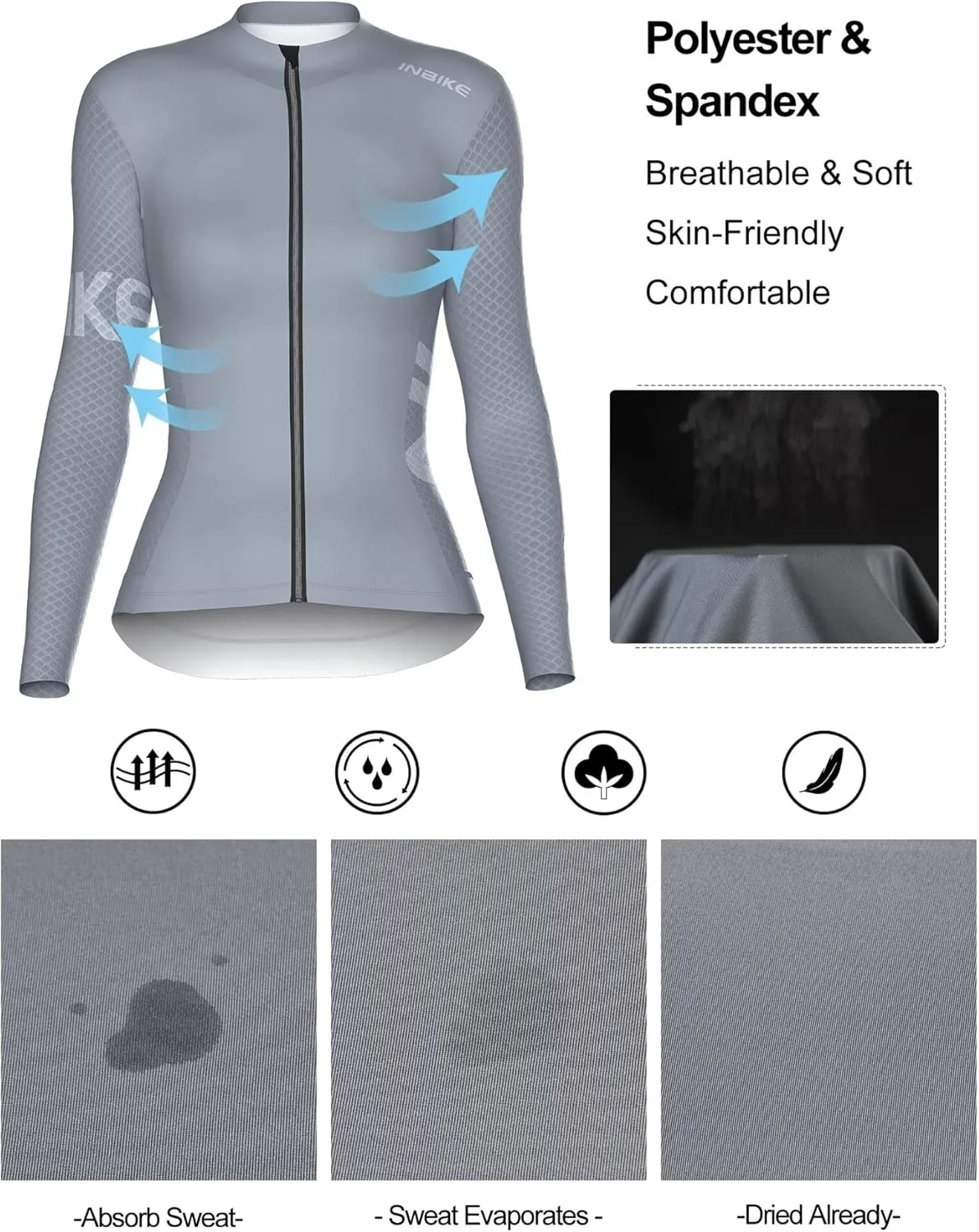 INBIKE Cycling Jersey Women Long Sleeves Bike Shirts with Pockets Quick Dry Bicycle Clothing for Road Biking Riding