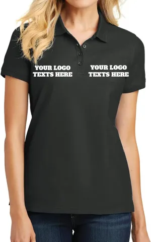 INK STITCH L100 Ladies Custom Stitching Embroidery Logo Text Design Your Own Core Pique Polo Shirts - Black (2XL)
