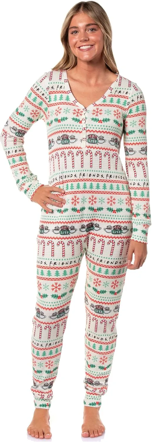 INTIMO Friends TV Show Ugly Christmas Sweater Womens Pajamas One Piece Footless Sleeper