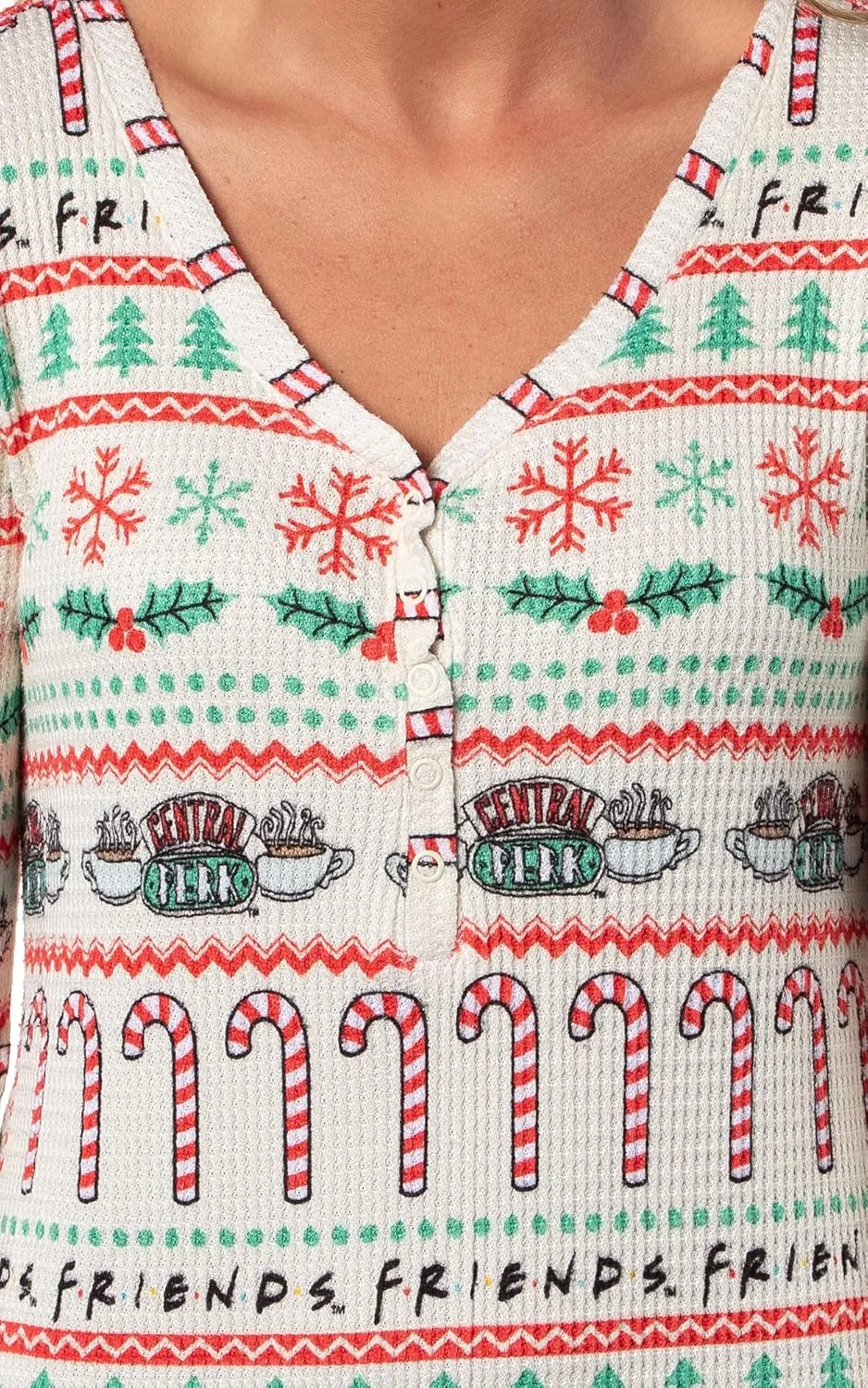 INTIMO Friends TV Show Ugly Christmas Sweater Womens Pajamas One Piece Footless Sleeper