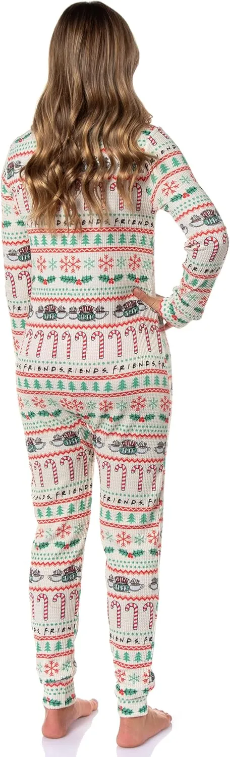 INTIMO Friends TV Show Ugly Christmas Sweater Womens Pajamas One Piece Footless Sleeper