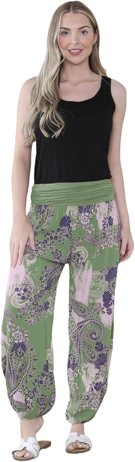 Janisramone Harem Alibaba Pants Trousers - Italian Paisley Print Baggy Harem Yoga Pants Women | Stylish Boho Pants for Women
