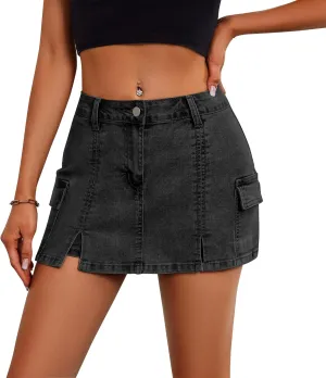 Jean Skorts Skirts for Women Denim High Waisted Two Side Slit Mini Y2K Casual Shorts with Pockets