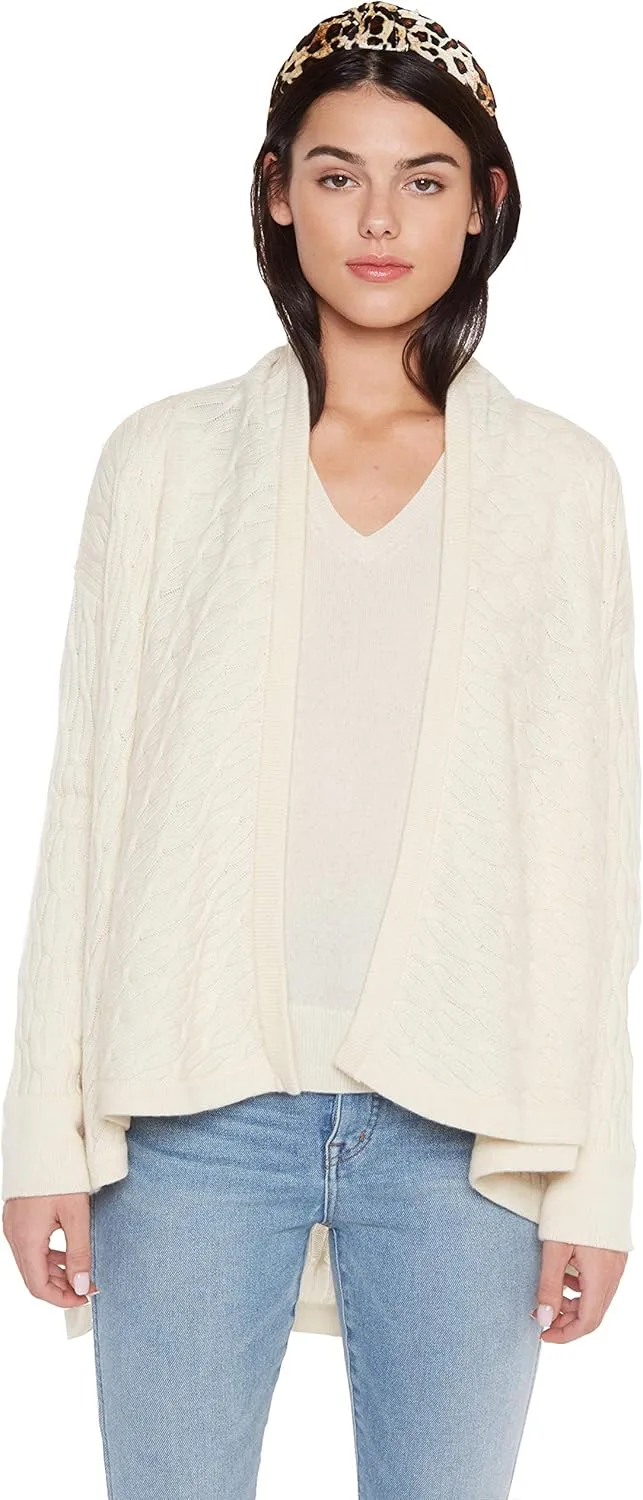 JENNIE LIU Women's 100% Pure Cashmere 4-ply Cable-Knit Drape-Front Open Cardigan Sweater