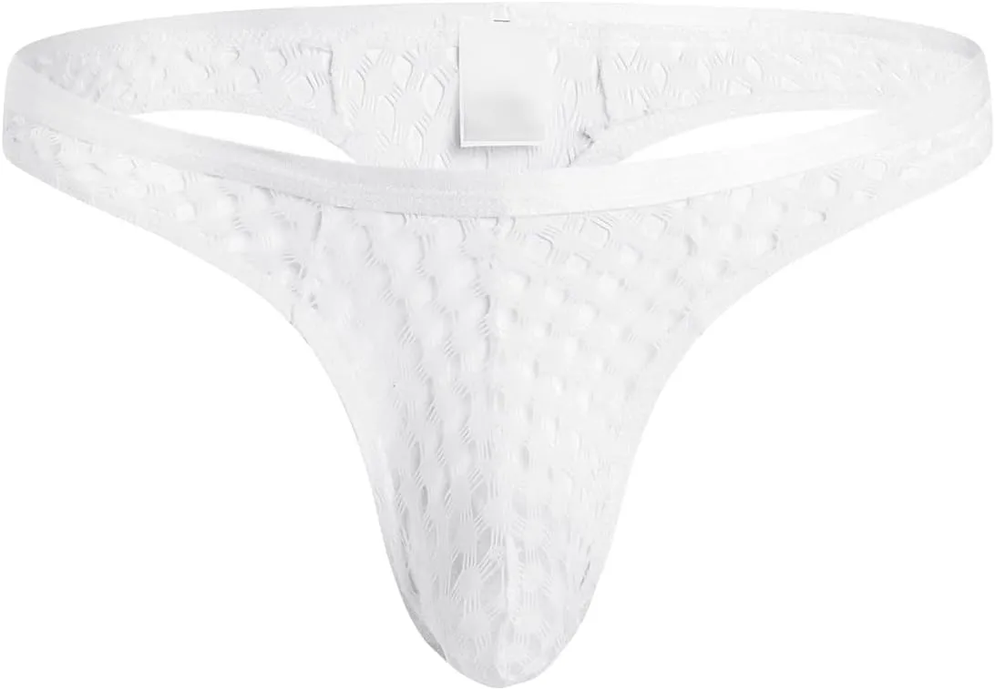 JEsilunmaMY Mens Mesh Hollow Thong Low Waist Bulge Pouch Bikini Briefs Underwear Solid Color See Through Breathable Panties
