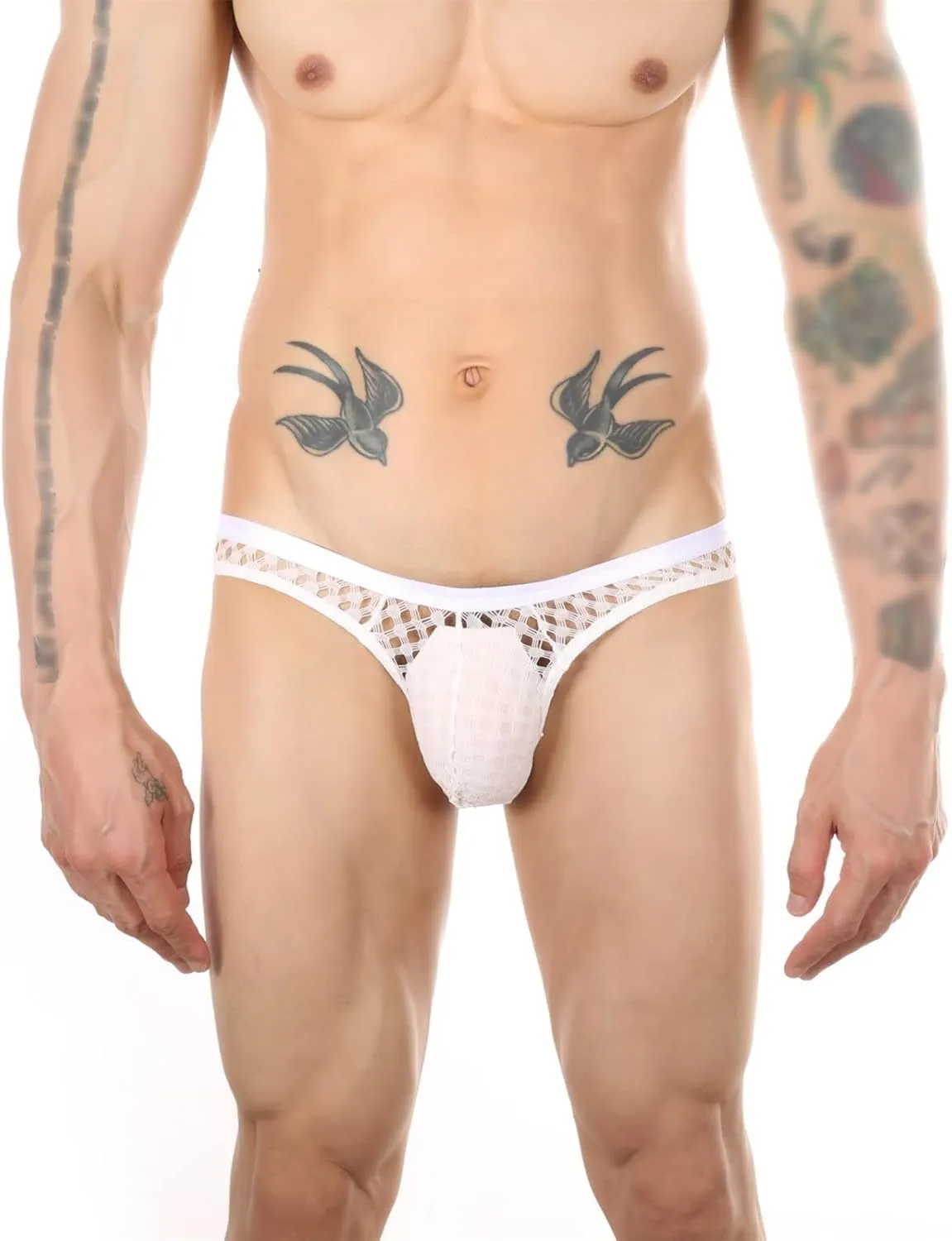 JEsilunmaMY Mens Mesh Hollow Thong Low Waist Bulge Pouch Bikini Briefs Underwear Solid Color See Through Breathable Panties