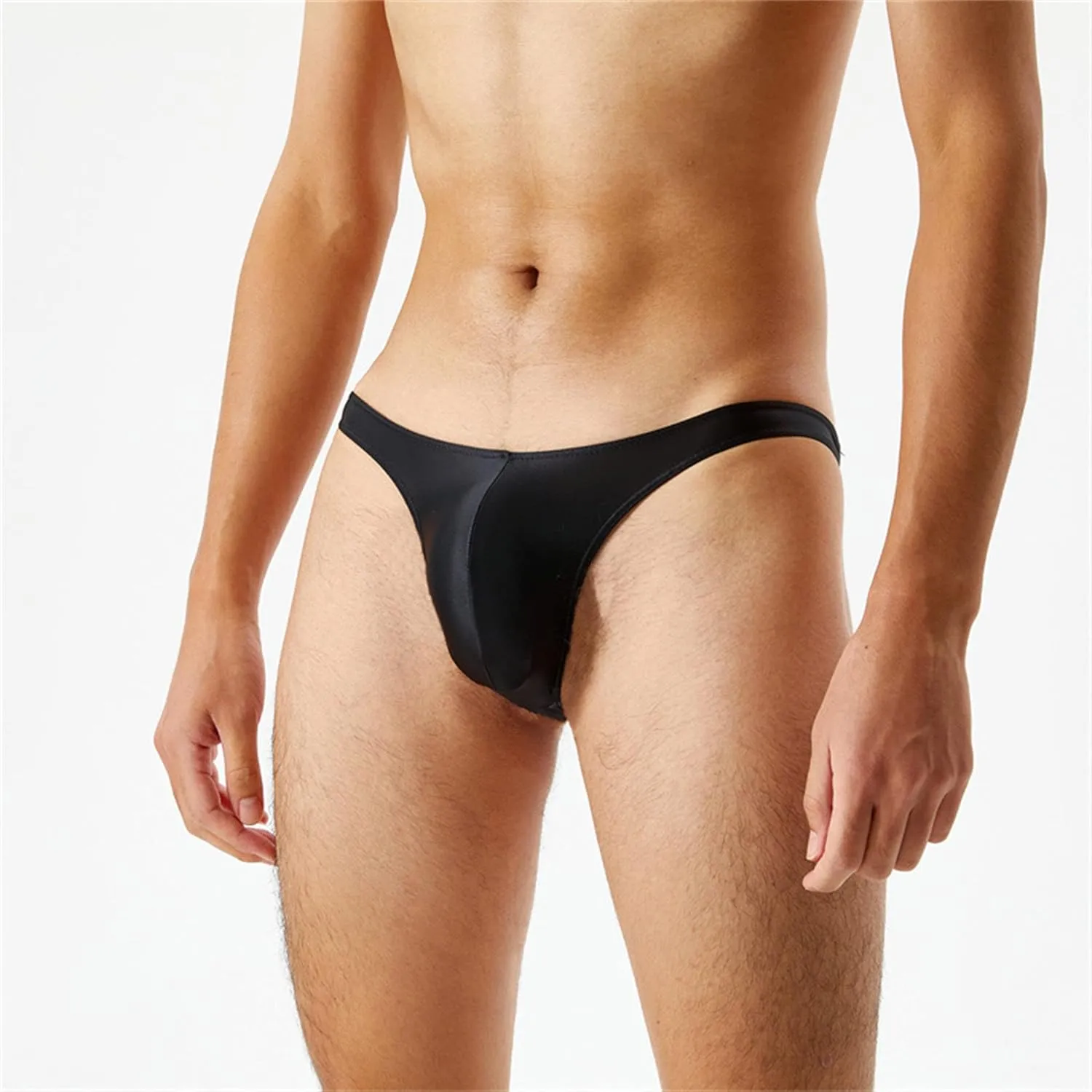 JEsilunmaMY Men's Shiny Low Rise Silk Briefs Solid Color Breathable G-string Thongs Stretch Pouch Sexy Bikini Underwear