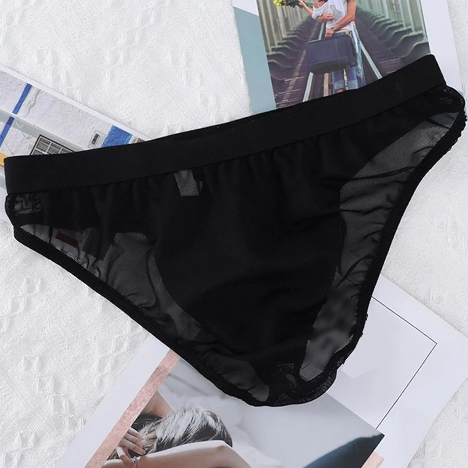 JEsilunmaMY See Through Bikini Briefs for Men Low Waist Mesh Sheer Sexy Panties Breathable Sissy Underwear Lingerie
