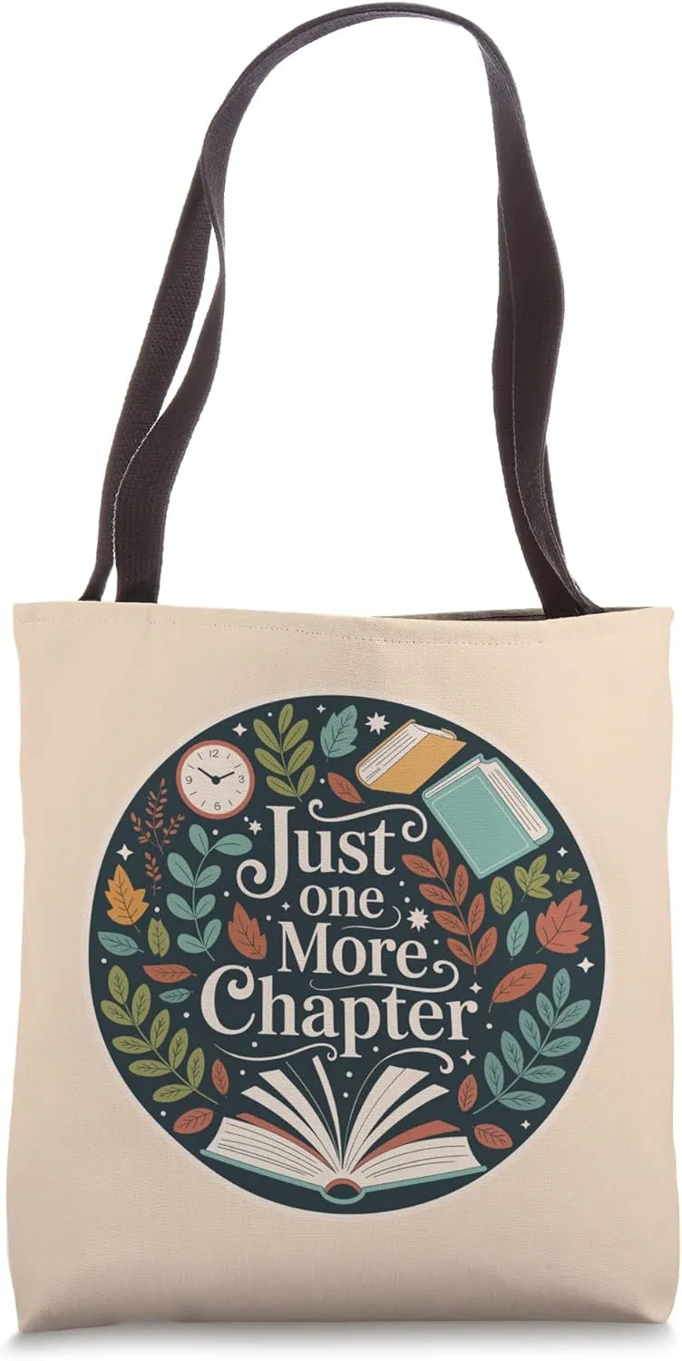 Just One More Chapter Bookish Reading Book Botanical Beige Tote Bag