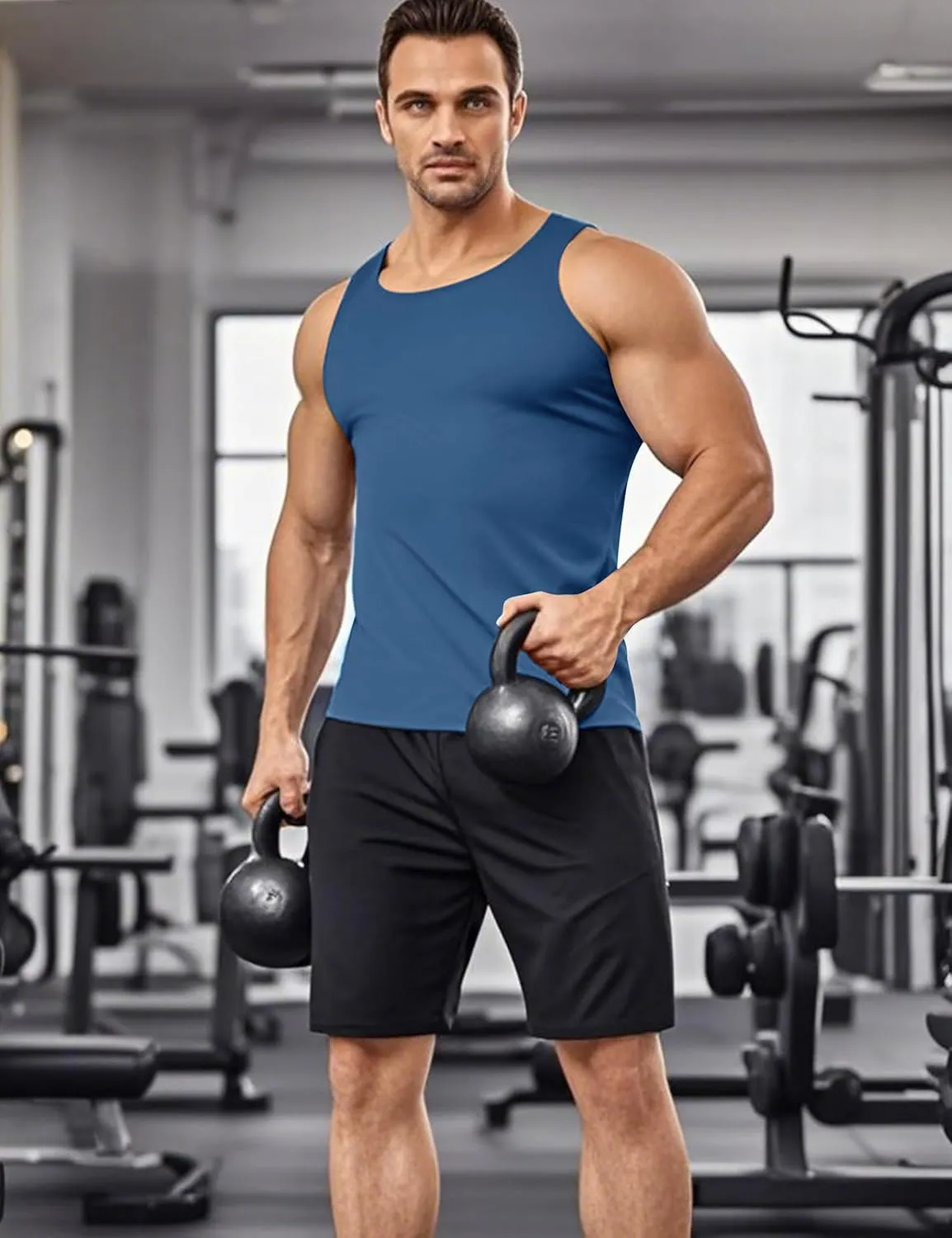 KEFITEVD Men's UPF 50  Tank Top Sleeveless Workout Swim Shirts Quick Dry Muscle Shirt for Bodybuilding Gym Beach