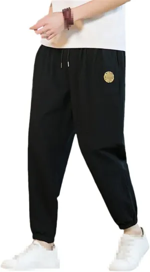 keusyoi Summer Casual Chinese Style Cotton Linen Pants Men Fashion Embroidery Loose Harem Pants Men's Jogging Pants