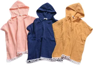 KMBANGI Toddler Kids Baby Girls Boys Summer Clothes Hooded Swim Suit Cover Ups with Pom Poms Cotton Cloak