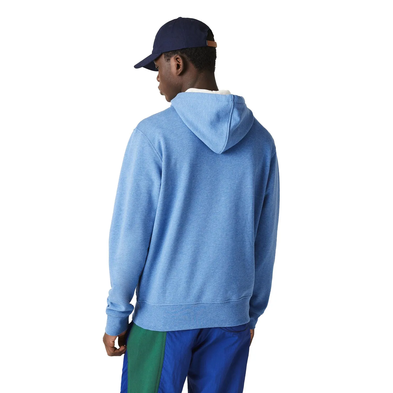 Lacoste Signature Hooded Flecked Cotton Fleece Men's Hoodie Blue Chine
