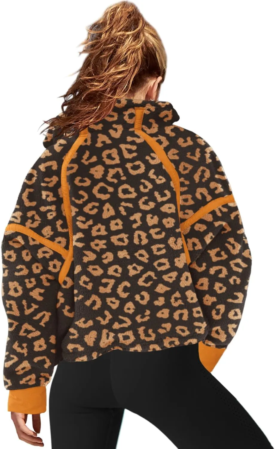 LAMISSCHE Half Zip Sweatshirt Women Oversized Sherpa Jacket V Neck Fleece Pullover Hoodie with Pockets