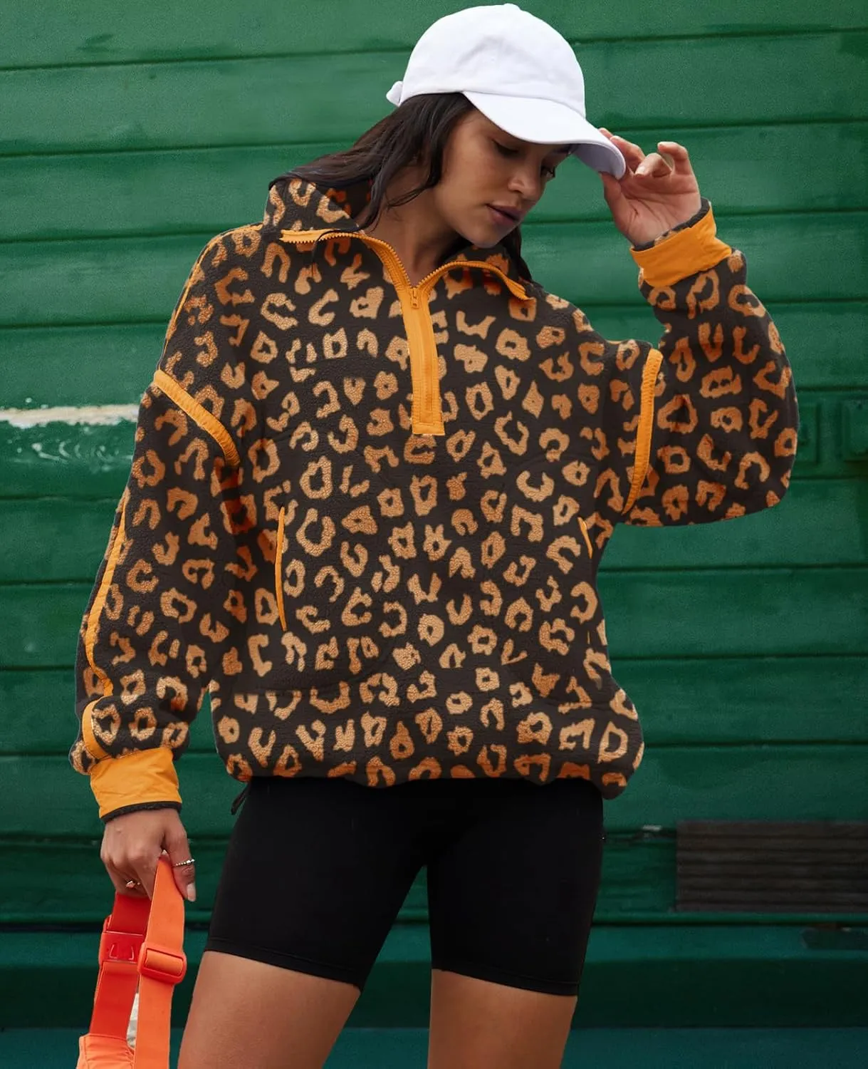 LAMISSCHE Half Zip Sweatshirt Women Oversized Sherpa Jacket V Neck Fleece Pullover Hoodie with Pockets