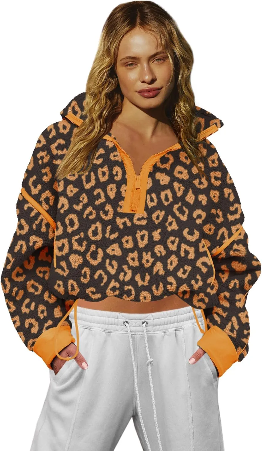 LAMISSCHE Half Zip Sweatshirt Women Oversized Sherpa Jacket V Neck Fleece Pullover Hoodie with Pockets