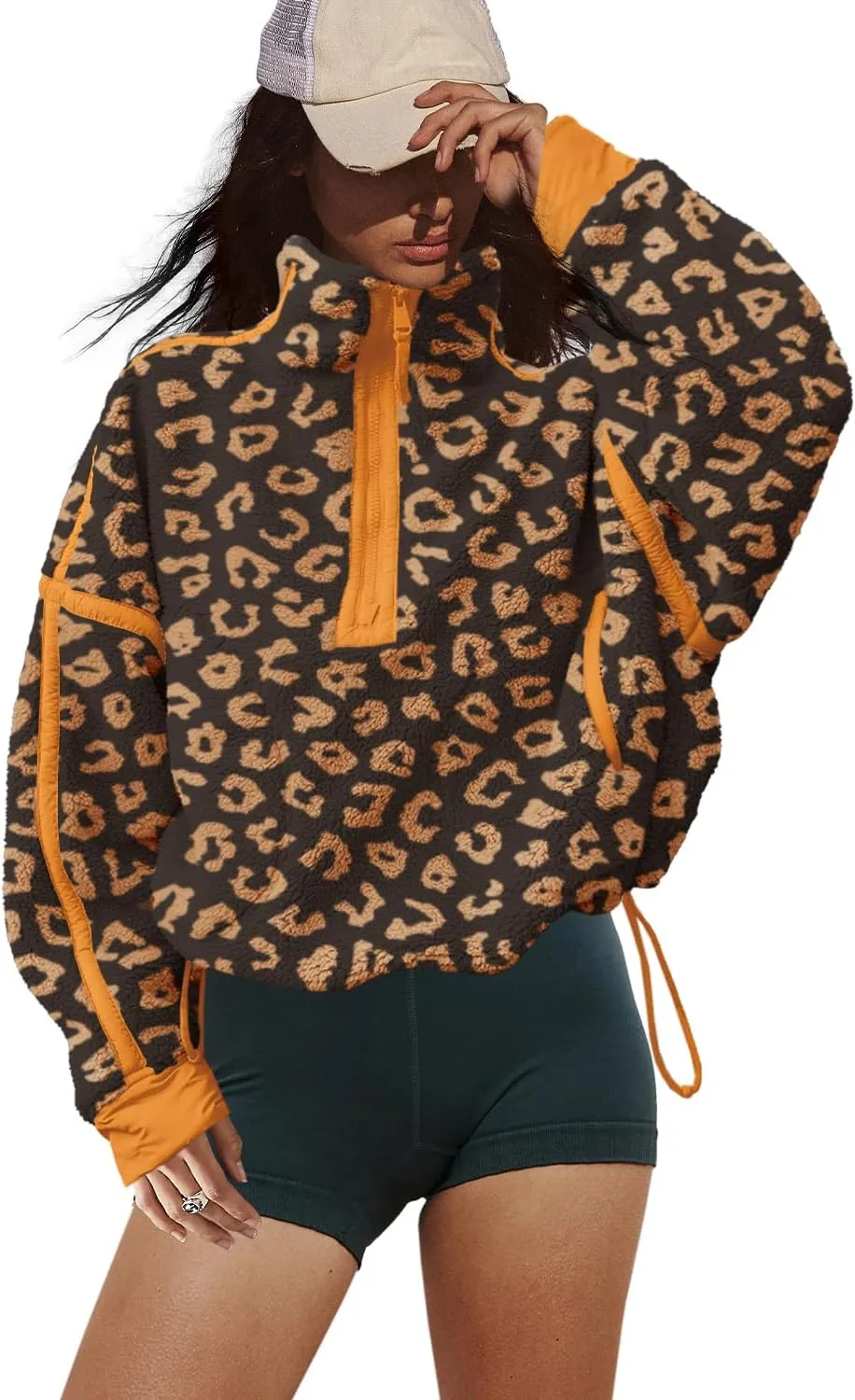 LAMISSCHE Half Zip Sweatshirt Women Oversized Sherpa Jacket V Neck Fleece Pullover Hoodie with Pockets