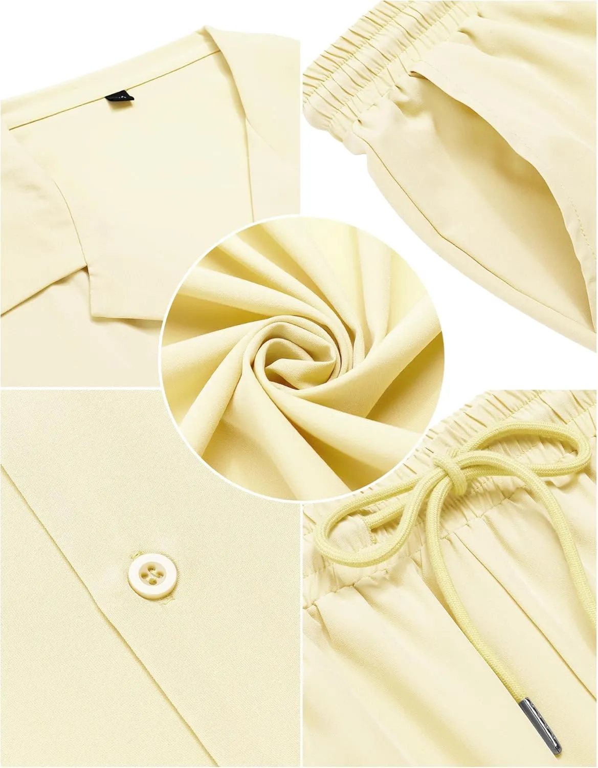 LecGee Men Summer Casual Short Sleeve Pant Sets Solid Button Down Shirt Elastic Pants 2 Piece Outfits Beach Tracksuit