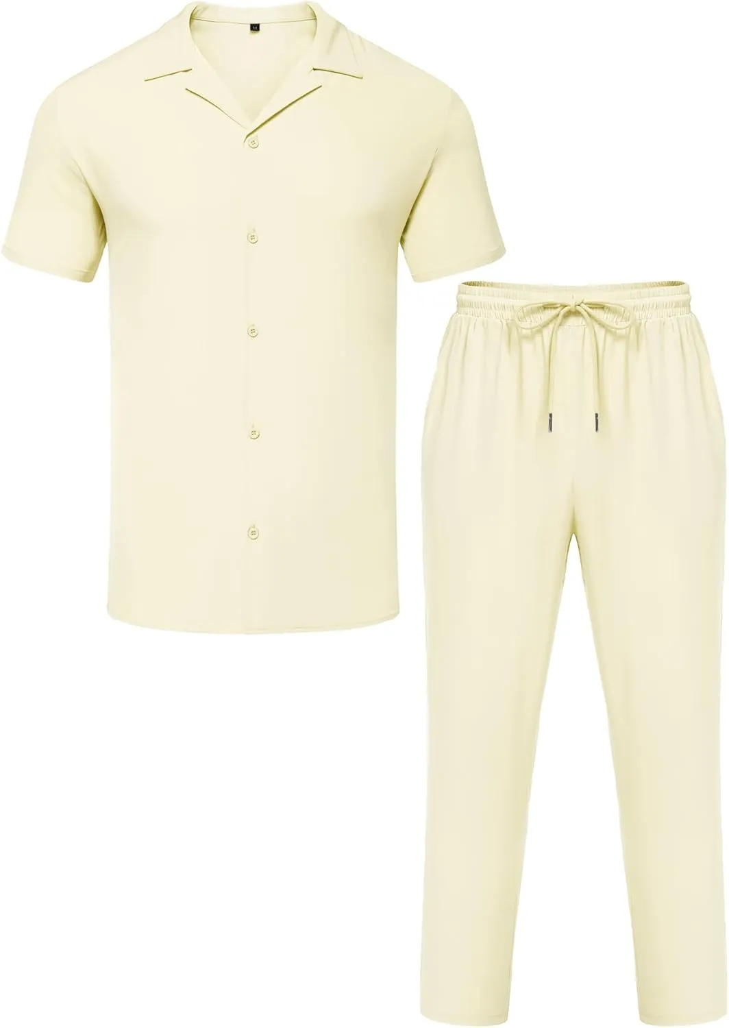 LecGee Men Summer Casual Short Sleeve Pant Sets Solid Button Down Shirt Elastic Pants 2 Piece Outfits Beach Tracksuit