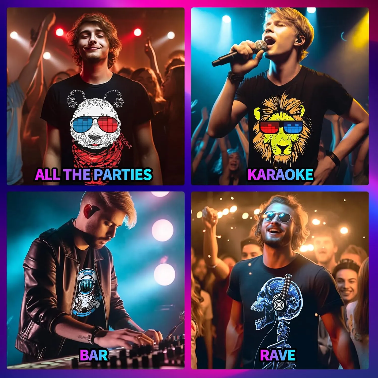 LED T Shirt Sound Activated Glow Shirts Light Up Equalizer Clothes for Party