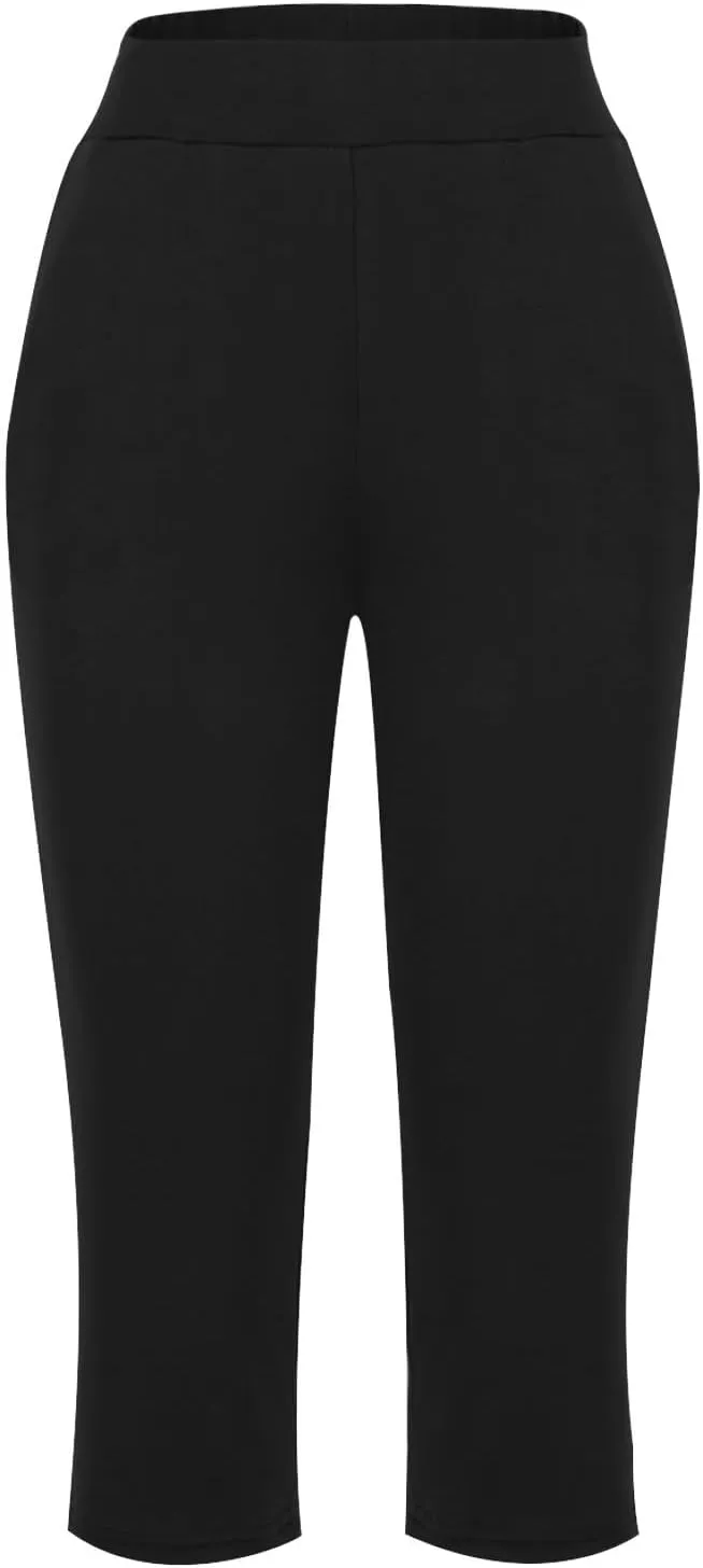 LFEOOST Capri Pants for Women High Waist Wide Leg Yoga Cropped Pants with Pockets Loose Casual Summer Outfits Lounge Pants