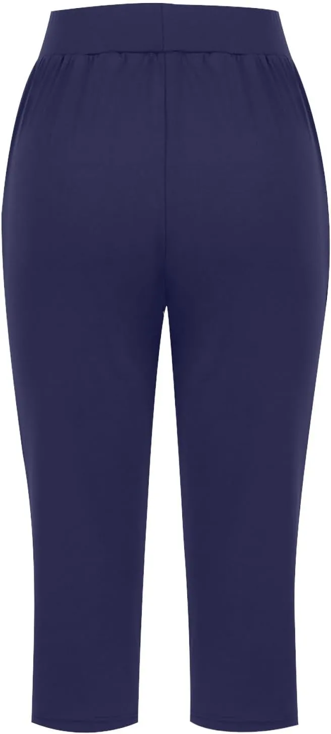 LFEOOST Capri Pants for Women High Waist Wide Leg Yoga Cropped Pants with Pockets Loose Casual Summer Outfits Lounge Pants