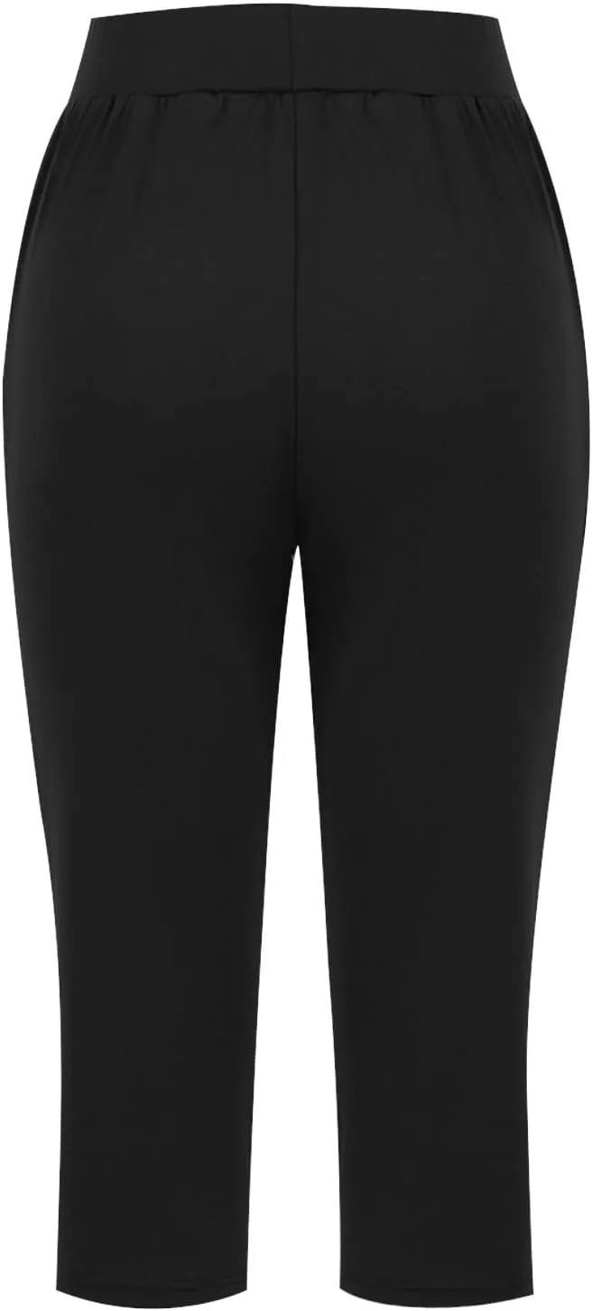 LFEOOST Capri Pants for Women High Waist Wide Leg Yoga Cropped Pants with Pockets Loose Casual Summer Outfits Lounge Pants