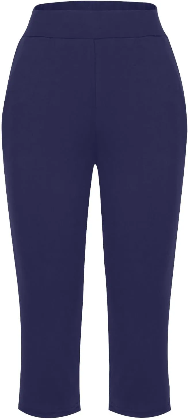 LFEOOST Capri Pants for Women High Waist Wide Leg Yoga Cropped Pants with Pockets Loose Casual Summer Outfits Lounge Pants
