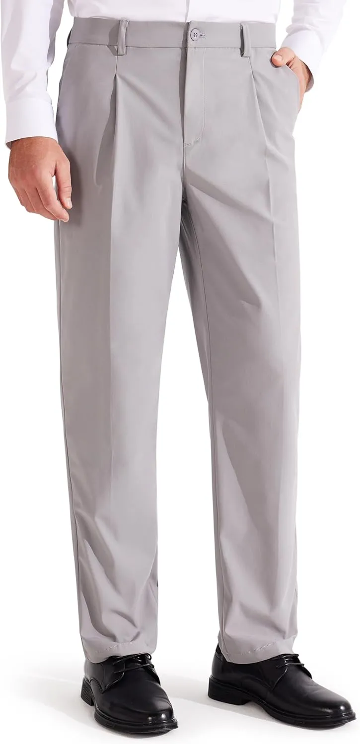 Libin Men's Dress Pants Classic Fit Pleated Front Work Golf Pants 29" 31" 33" Stretch Business Casual Pants Lightweight