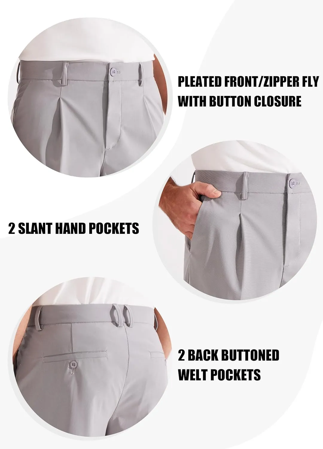 Libin Men's Dress Pants Classic Fit Pleated Front Work Golf Pants 29" 31" 33" Stretch Business Casual Pants Lightweight