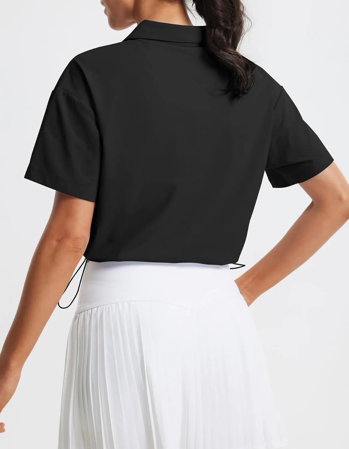 Libin Women's Short Sleeve V-Neck Polo Shirts Collared Lightweight Loose Fit T Shirt Cropped Tennis Golf Tops