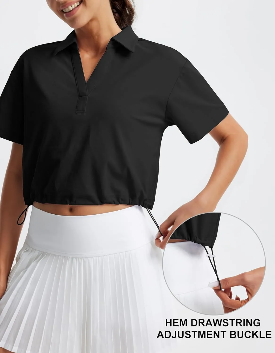 Libin Women's Short Sleeve V-Neck Polo Shirts Collared Lightweight Loose Fit T Shirt Cropped Tennis Golf Tops