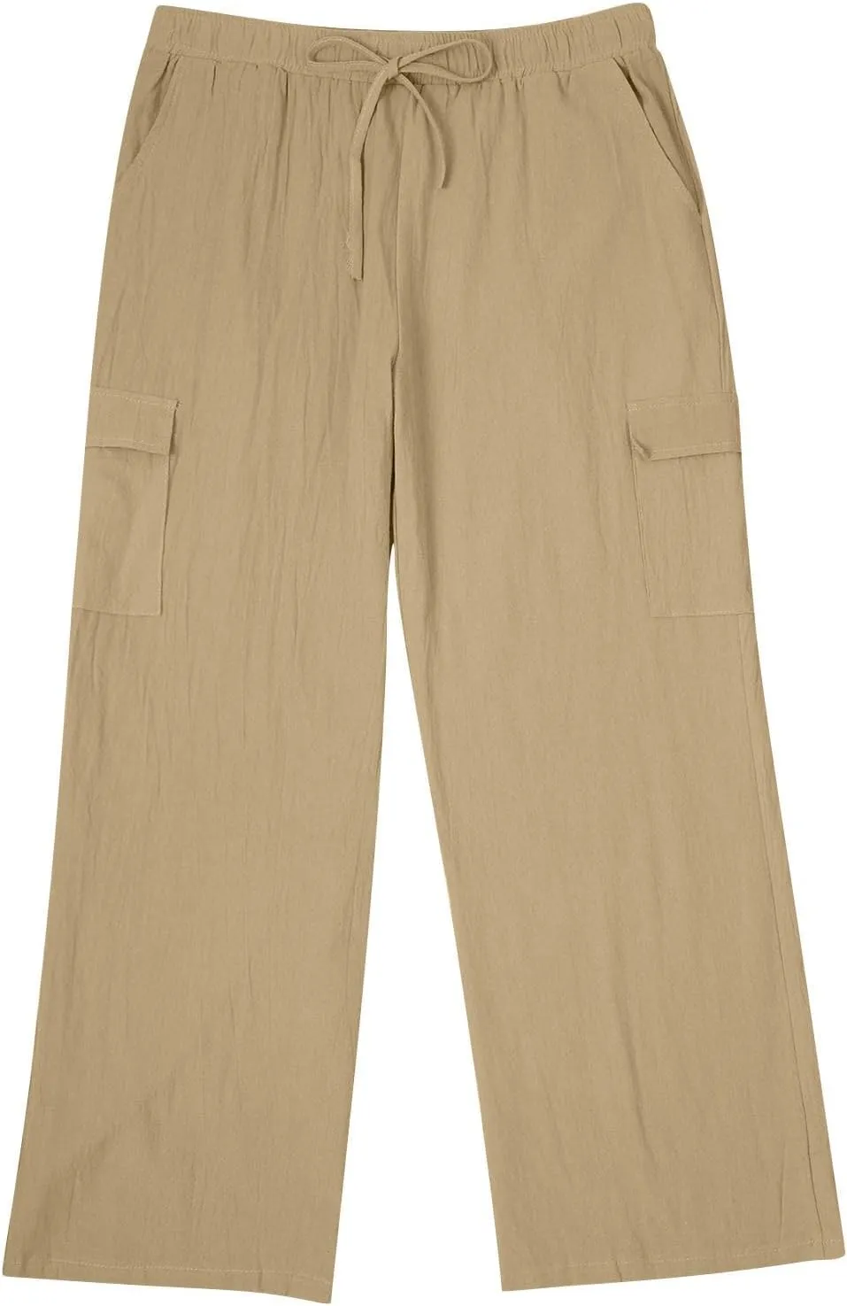 Linen Cargo Pants for Mens Casual Solid Color Drawstring Pants Lightweight Breathable Plain Outdoor Sweatpants with Pockets