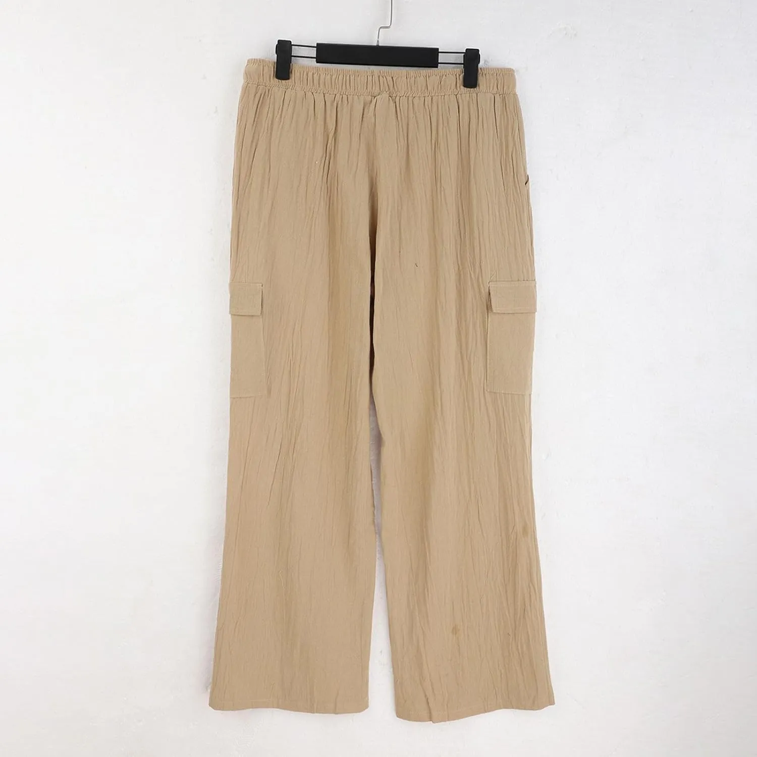 Linen Cargo Pants for Mens Casual Solid Color Drawstring Pants Lightweight Breathable Plain Outdoor Sweatpants with Pockets