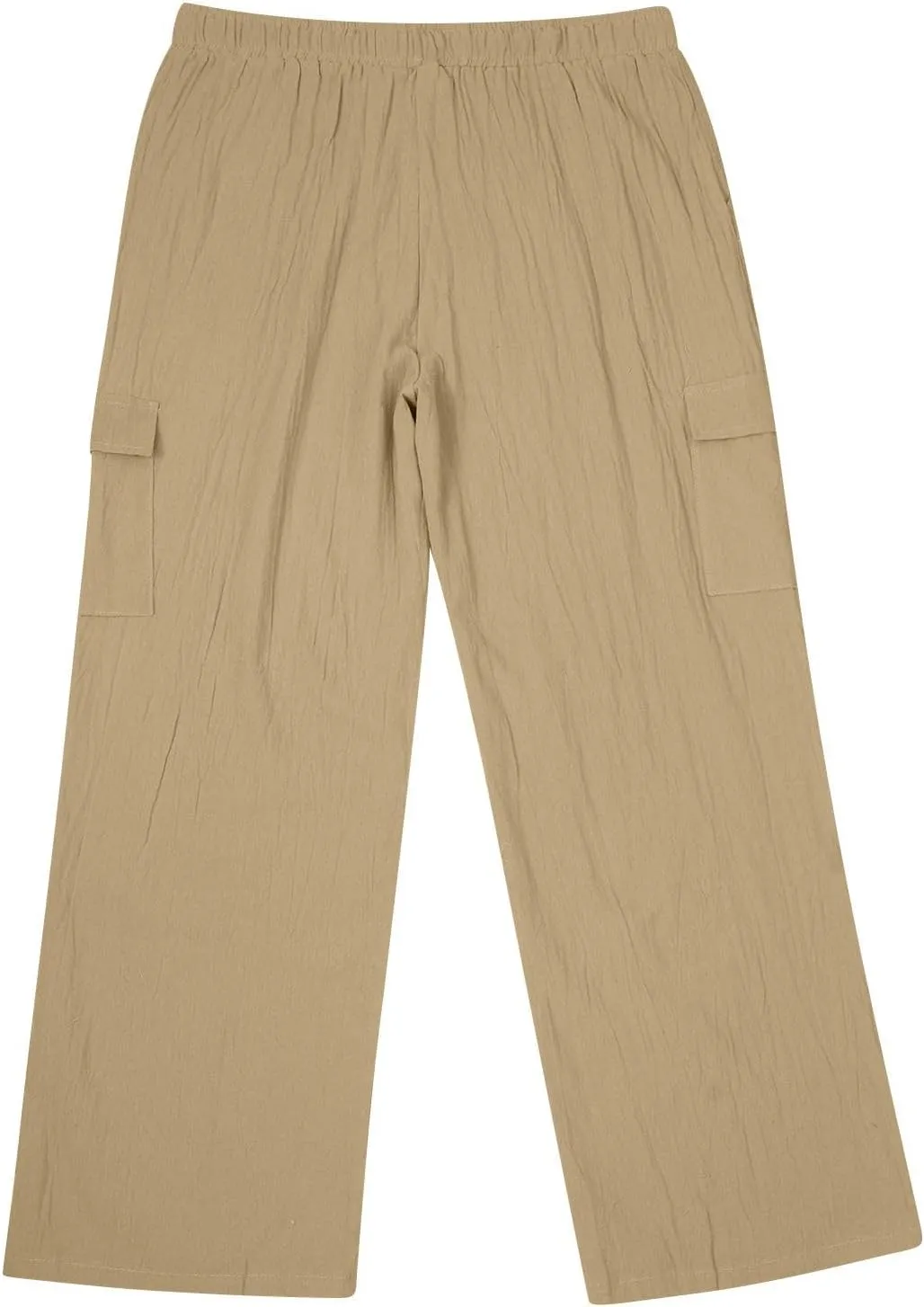 Linen Cargo Pants for Mens Casual Solid Color Drawstring Pants Lightweight Breathable Plain Outdoor Sweatpants with Pockets