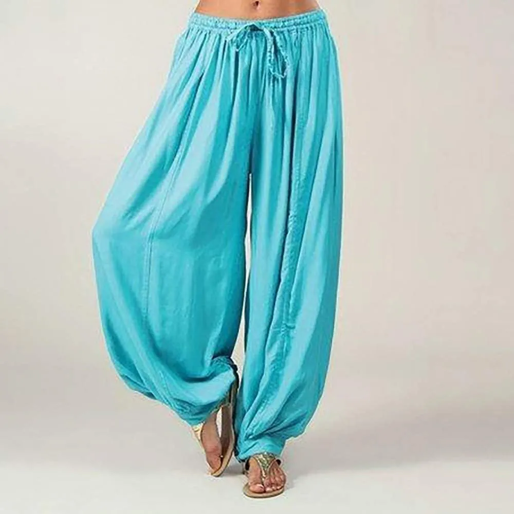 Linen Pants for Women Casual Baggy Baggy Waist Harem Pants with Pockets Solid Sweatpants Palazzo Pants for Women