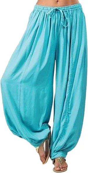 Linen Pants for Women Casual Baggy Baggy Waist Harem Pants with Pockets Solid Sweatpants Palazzo Pants for Women