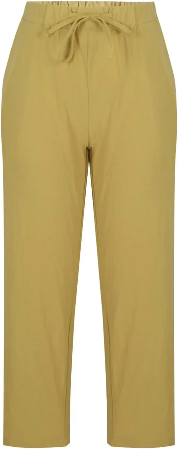 Linen Pants for Women Casual Drawstring Cropped Wide Leg Trousers Breathable Summer Palazzo Pants with Pockets